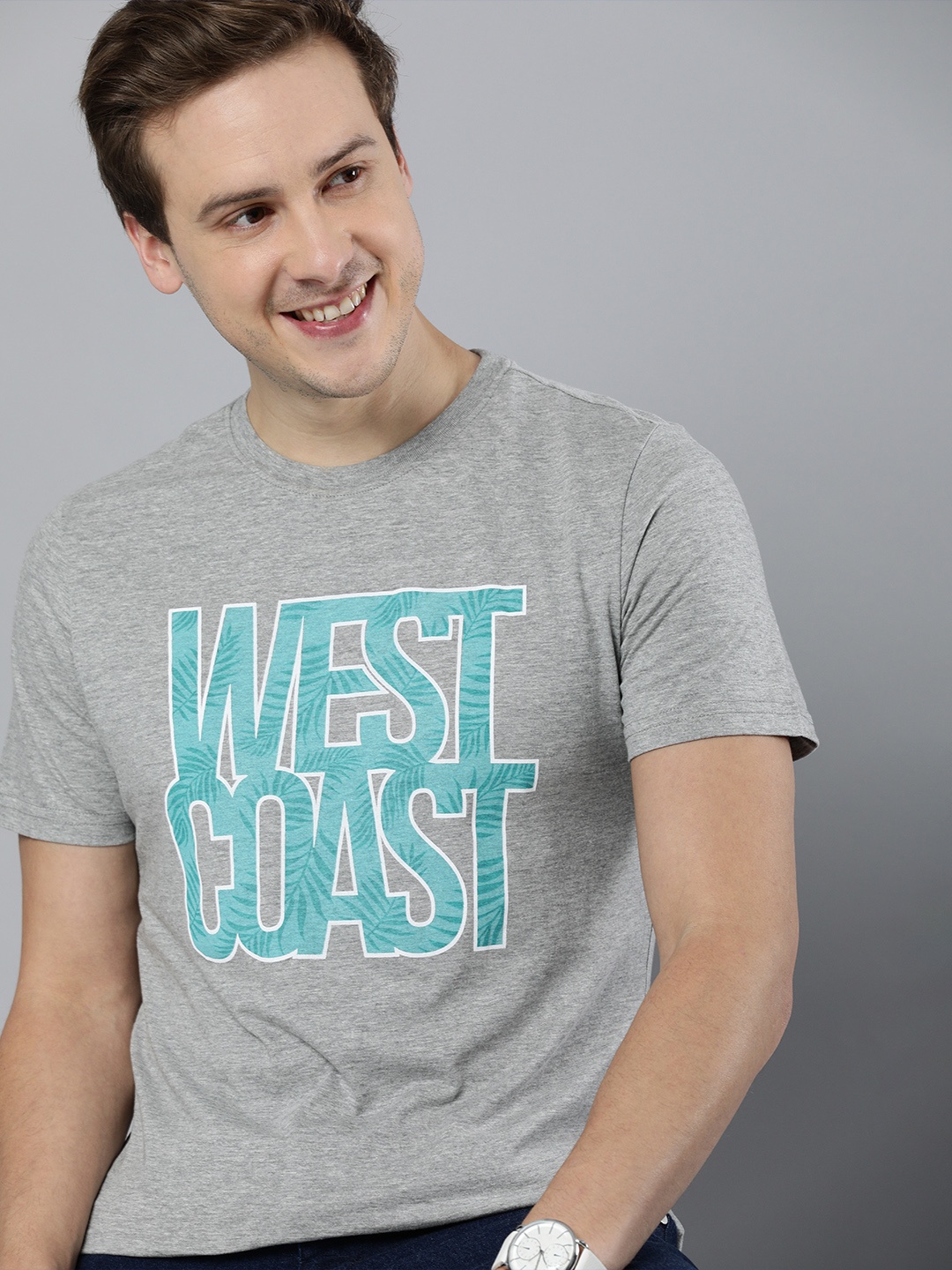 

Mast & Harbour Men Grey Melange Typography Printed Casual T-shirt