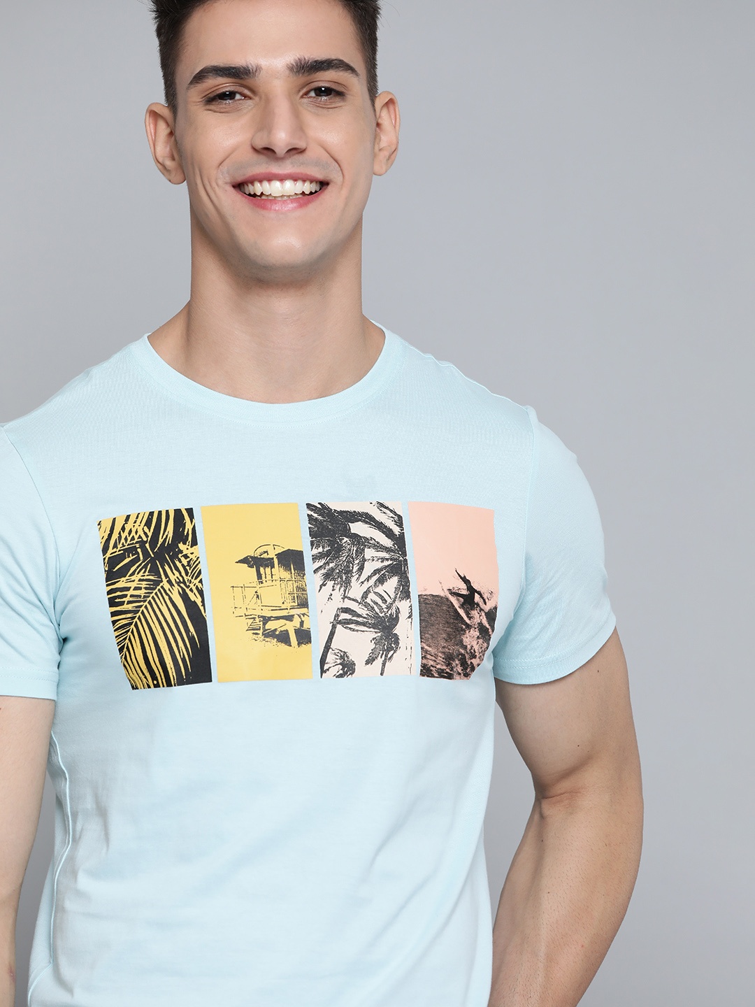 

Mast & Harbour Men Blue Pure Cotton Graphic Printed T-shirt
