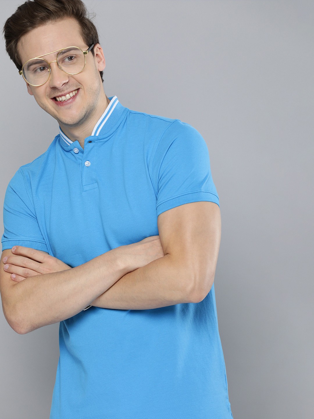 

Mast & Harbour Men Turquoise Blue Solid Polo Collar Pure Cotton Casual T-shirt