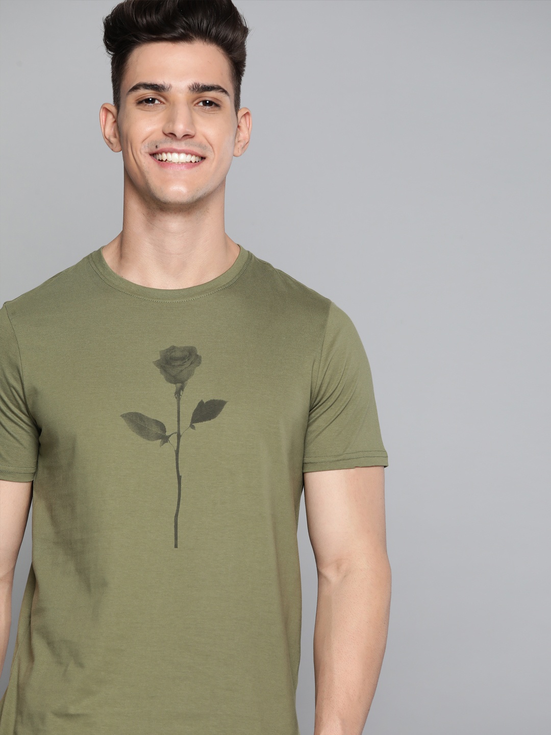 

Mast & Harbour Men Olive Green Printed Pure Cotton T-shirt