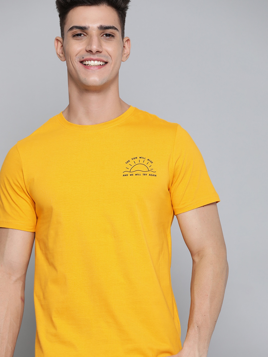 

Mast & Harbour Men Yellow Pure Cotton Solid T-shirt