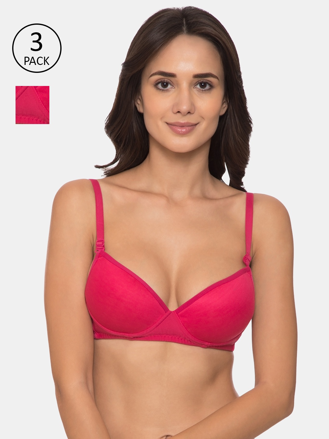 

Tweens Pack of 3 Pink Solid Underwired Medium Coverage Push-Up Bra TW-91704-2PC-DPK