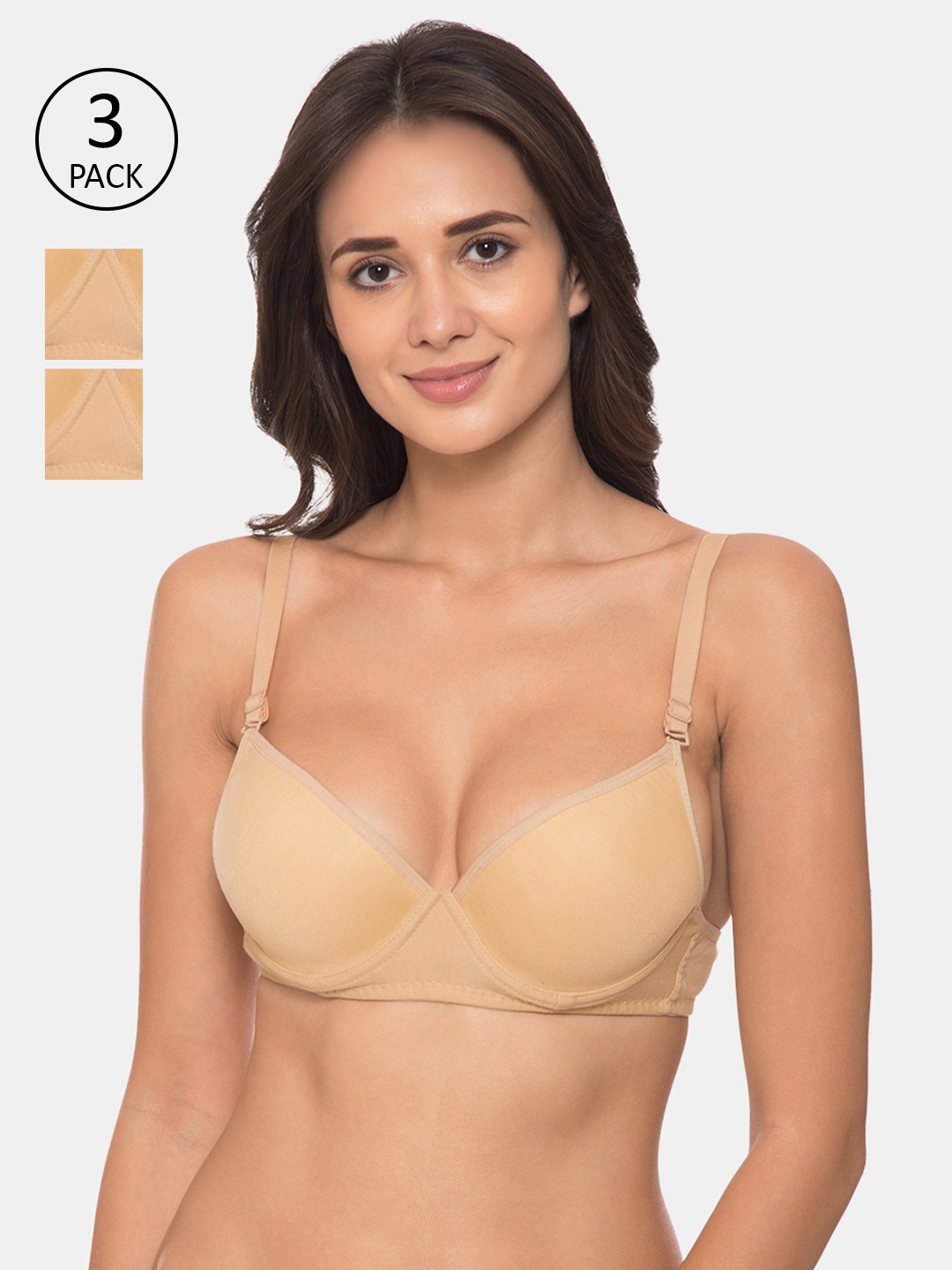 

Tweens Pack Of 3 Beige Solid All Day Comfort Push Up Bras - Underwired padded