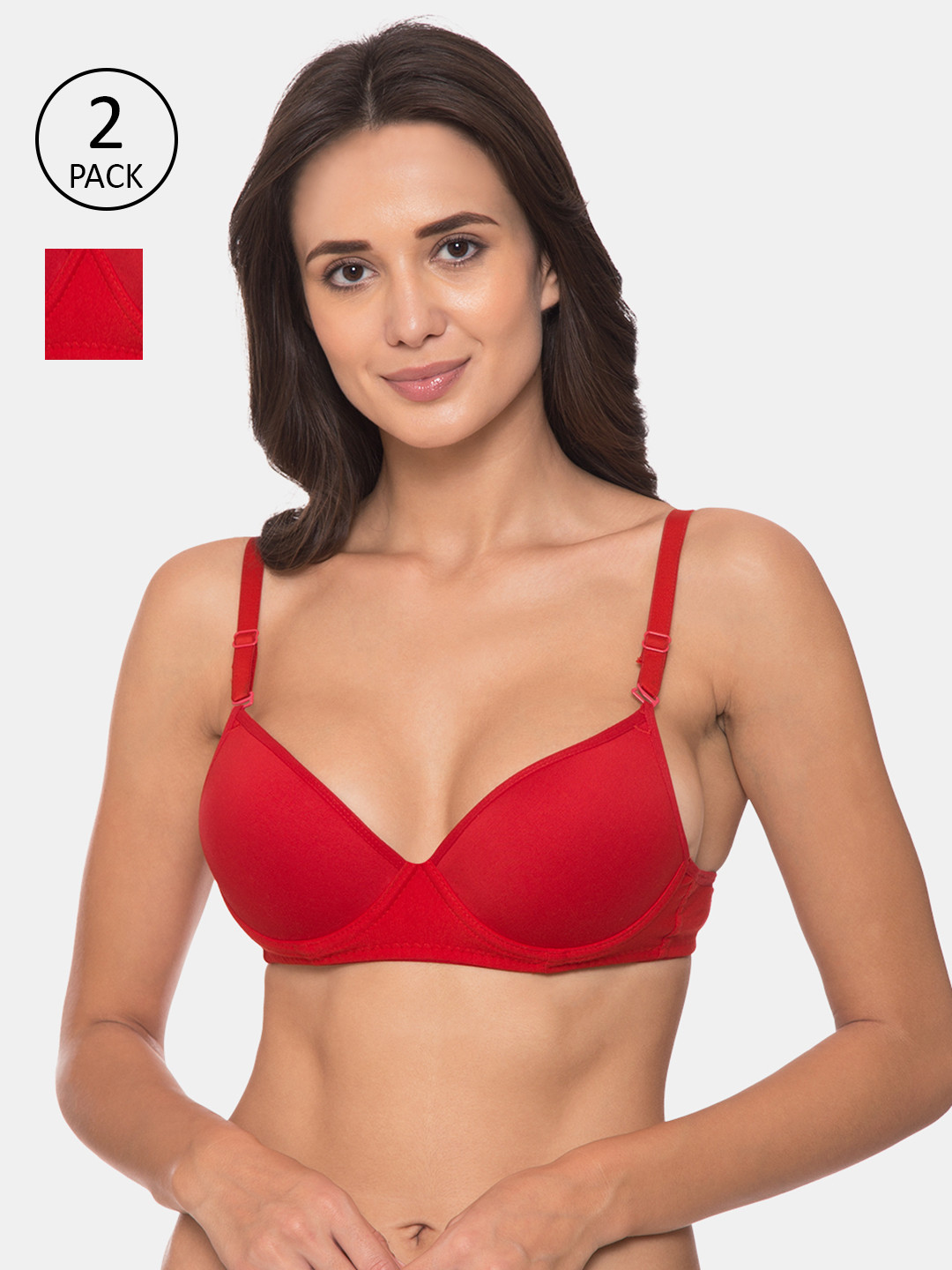 

Tweens Pack of 2 Red Solid Underwired Medium Coverage Push-Up Bra TW-91704-2PC-RD-Red