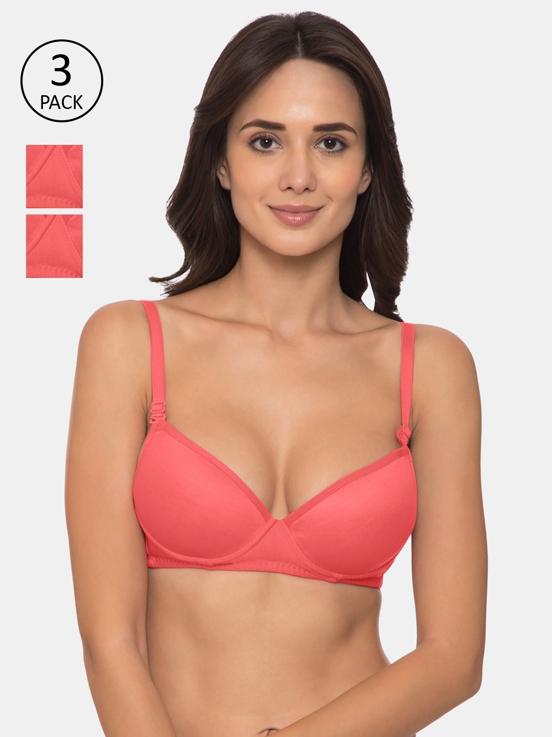 

Tweens Women Coral Underwired Heavily Padded Push-Up Bra-TW-91704-3PC-CRL