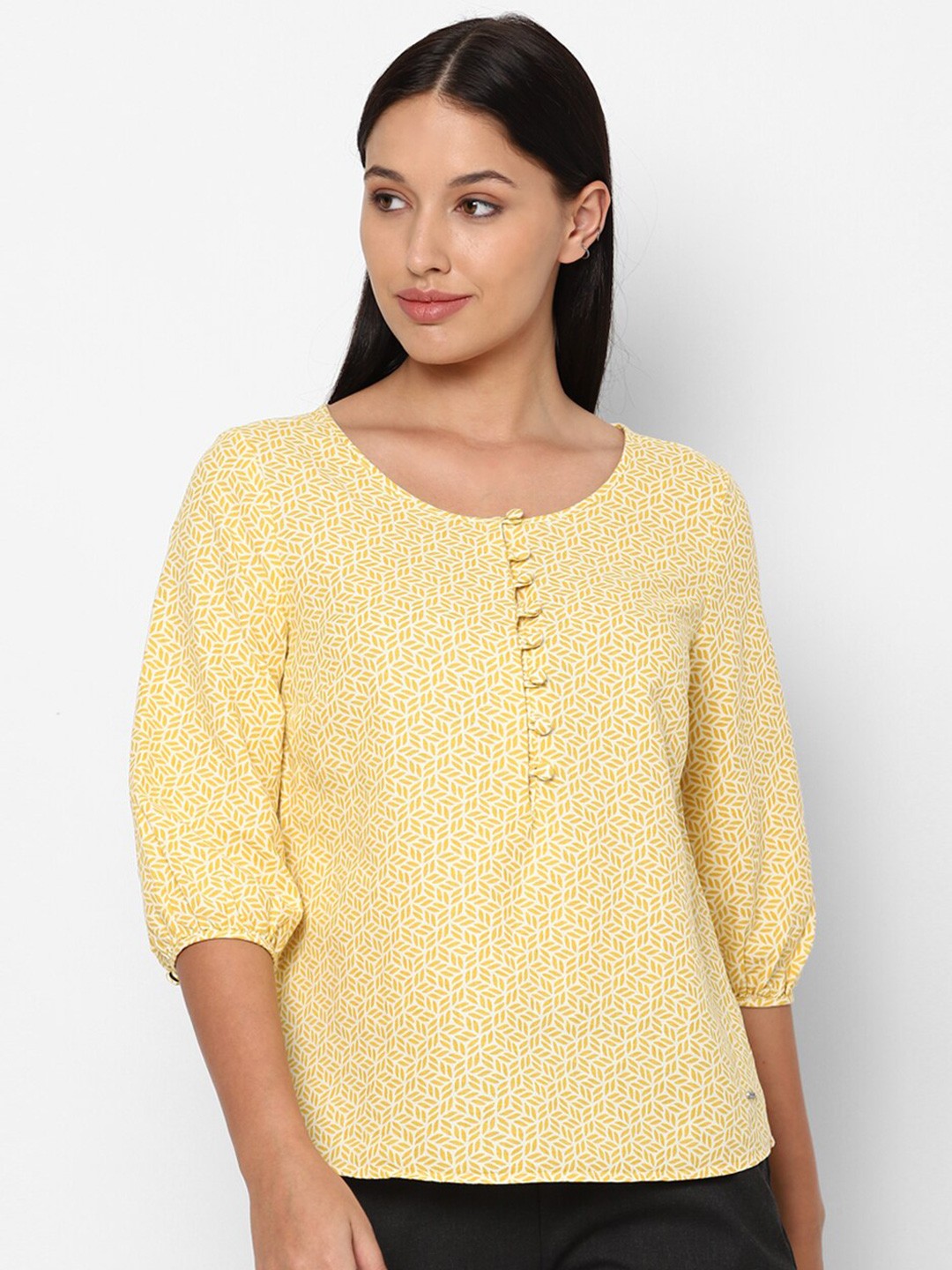 

Allen Solly Woman Women Yellow Printed Linen Regular Top