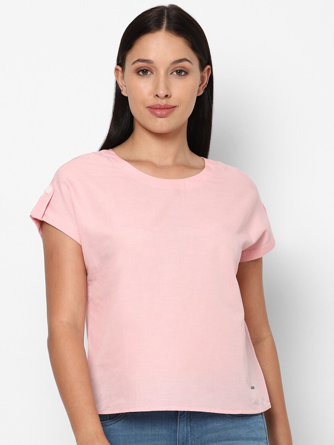 

Allen Solly Woman Women Pink Roll-Up Sleeves Regular Top
