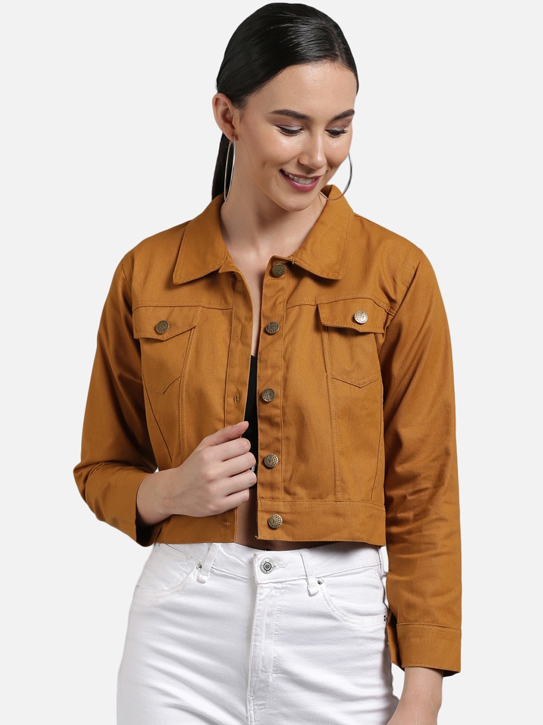 

FurryFlair Women Brown Crop Denim Jacket