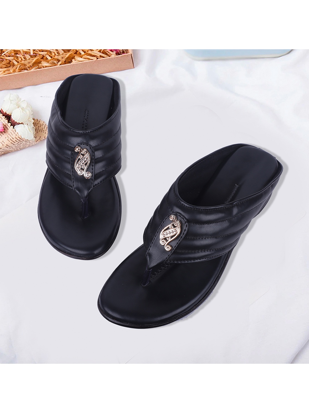 

FABBMATE Women Black Open Toe Flats