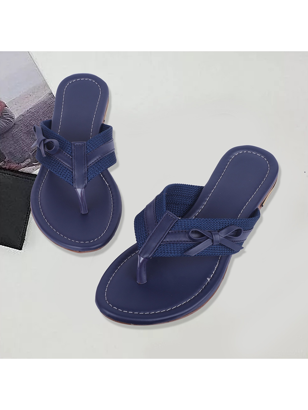 

FABBMATE Women Navy Blue T-Strap Flats