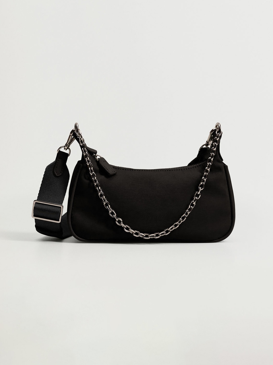 

MANGO Black Solid Baguette Bag