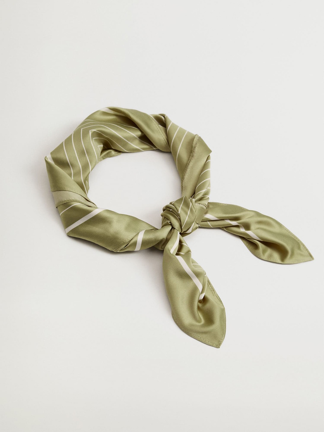 

MANGO Women Olive Green & Off White Striped Scarf