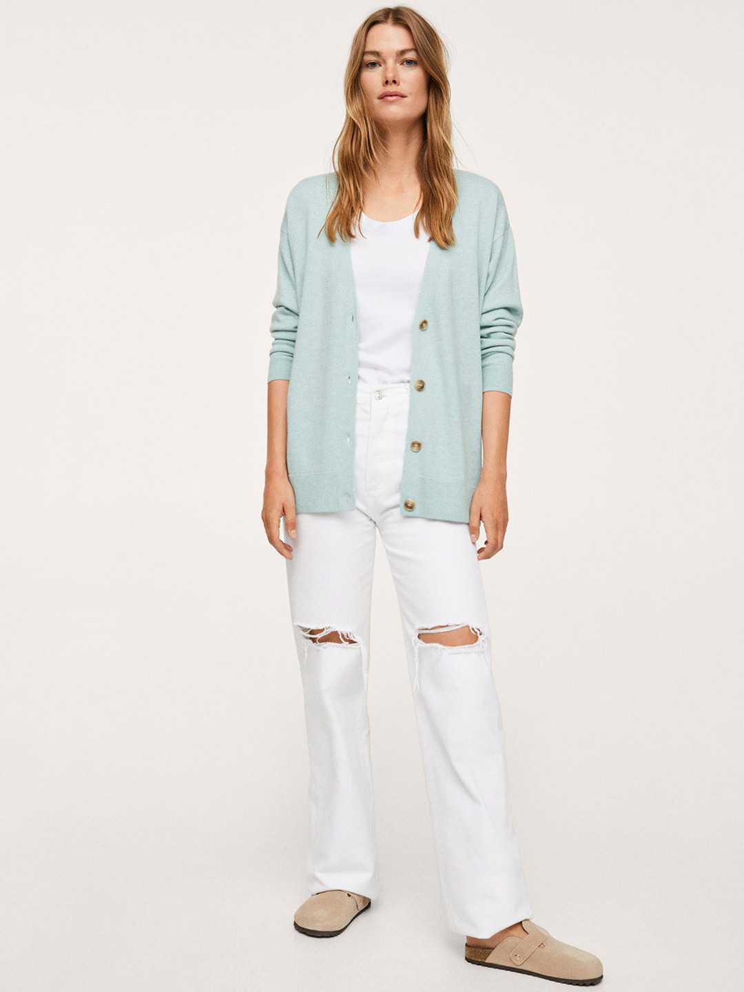 

MANGO Women Mint Green Solid Cardigan