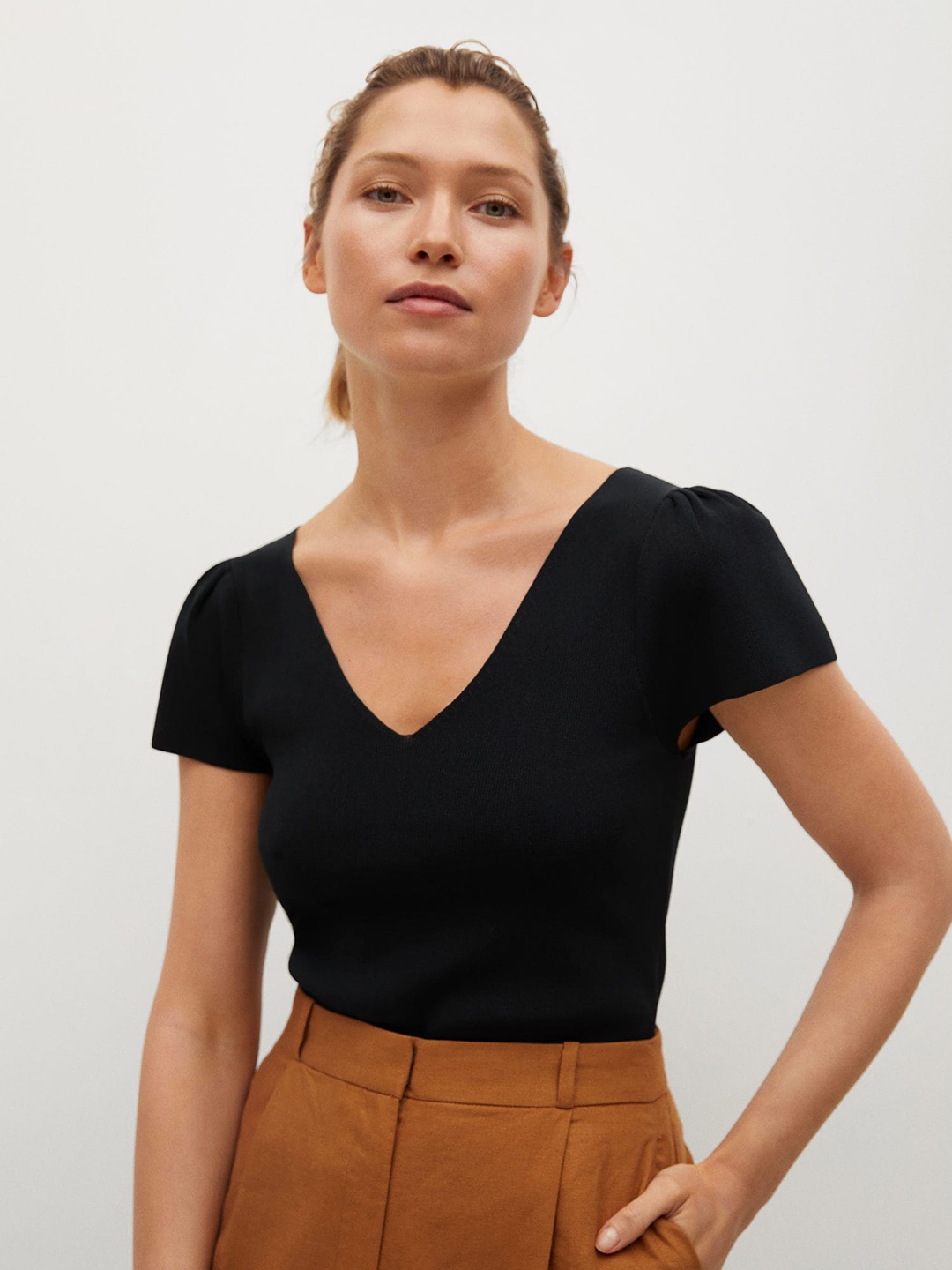 

MANGO Black Styled Back Top