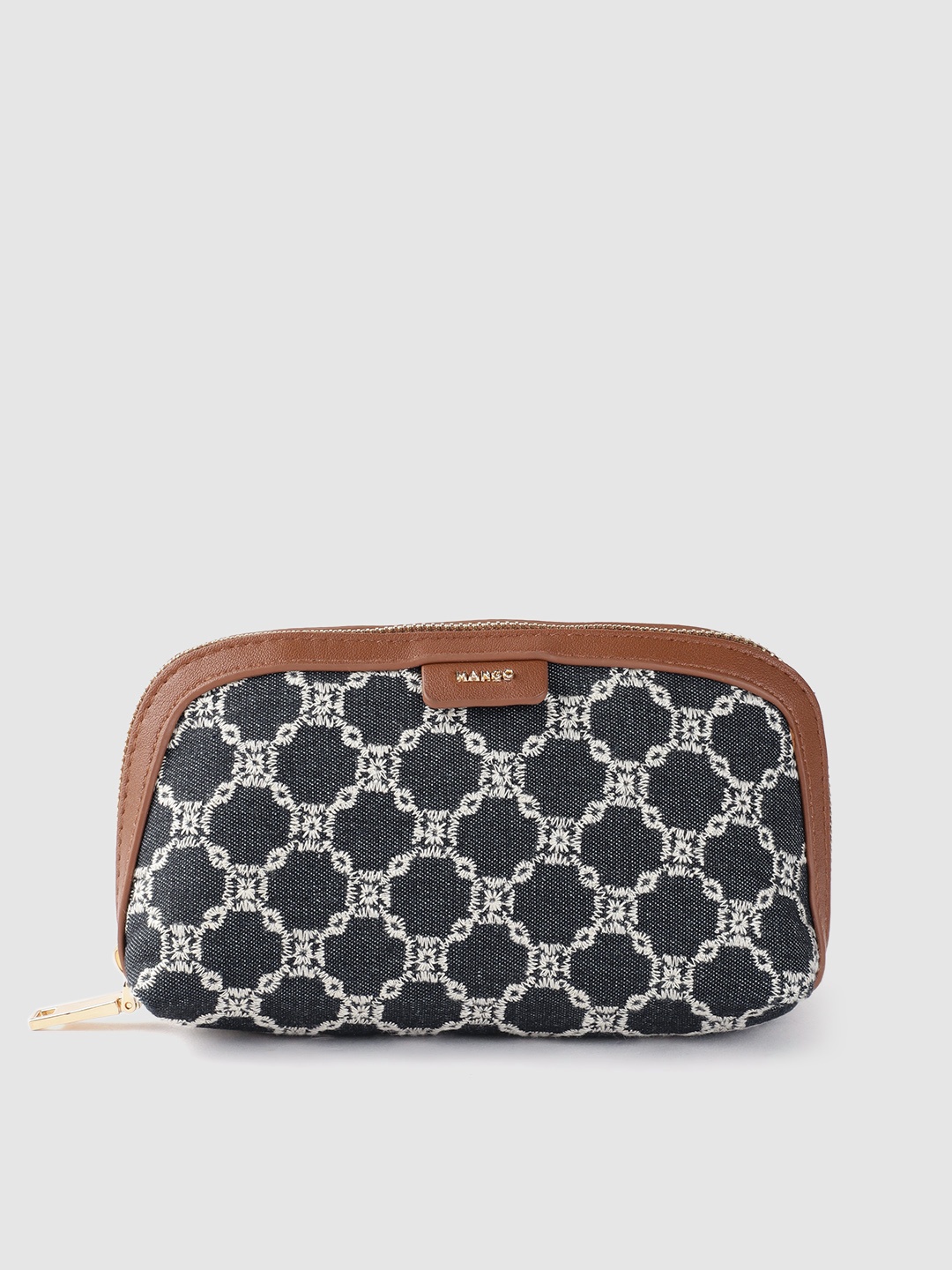

MANGO Women Navy Blue & Off-White Ethnic Motifs Embroidered Cosmetic Pouch