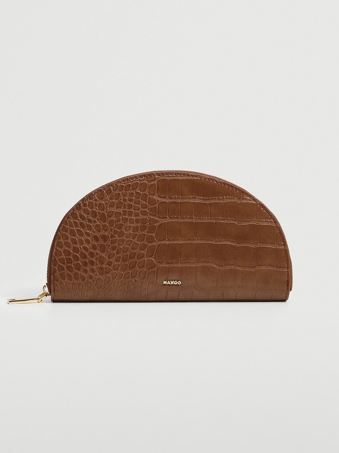 

MANGO Women Brown Croc Textured Zip Around Wallet