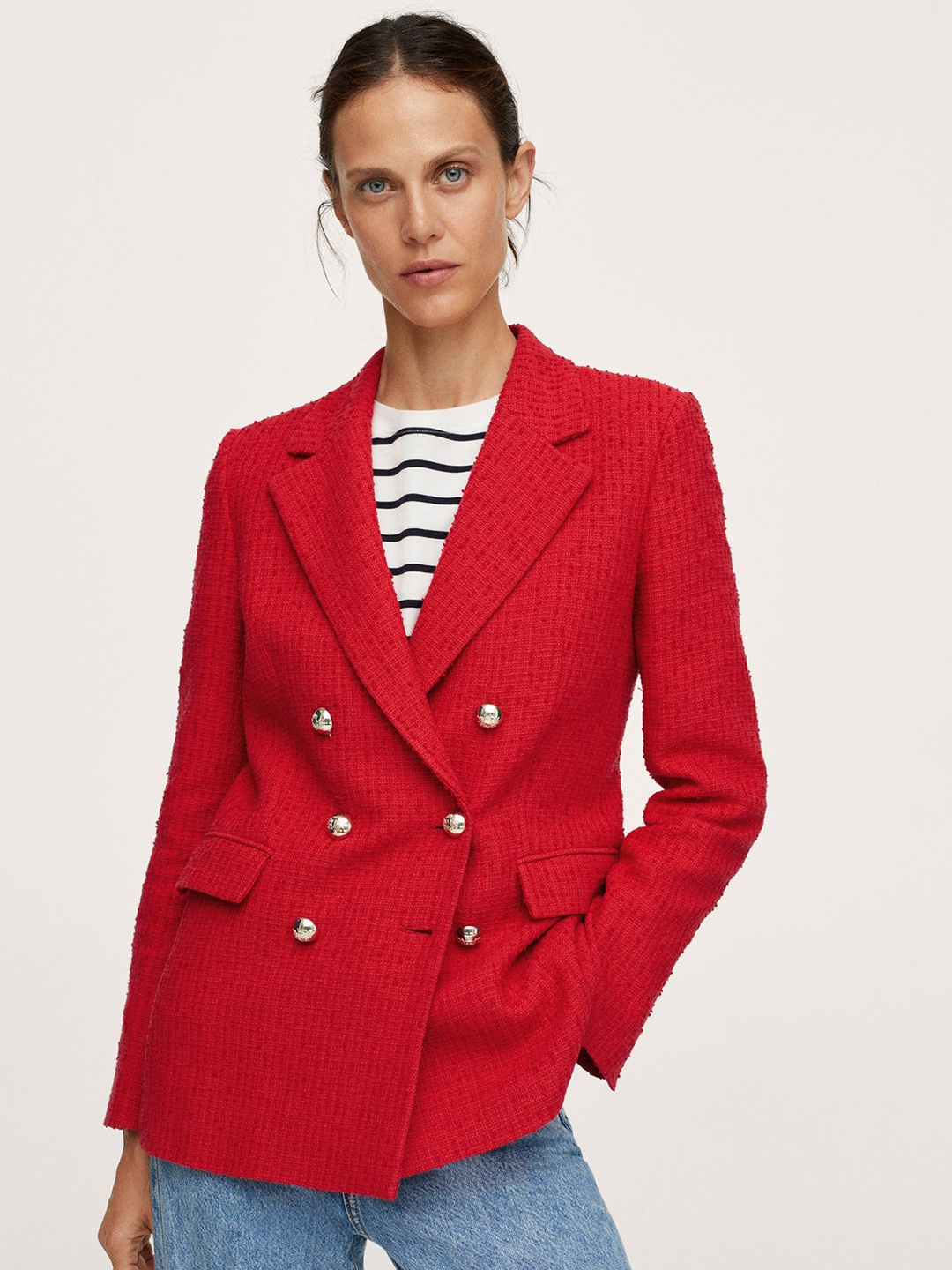 

MANGO Women Red Self Design Regular Fit Smart Casual Blazer