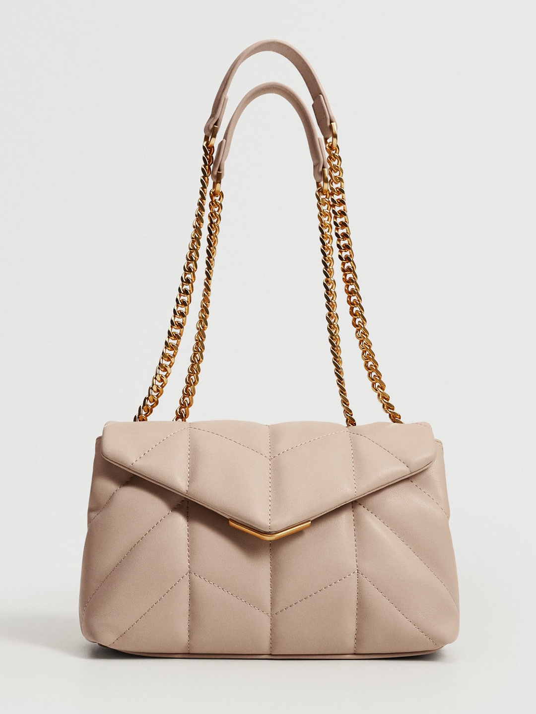 

MANGO Women Cream-Coloured Quilted Structured Shoulder Bag