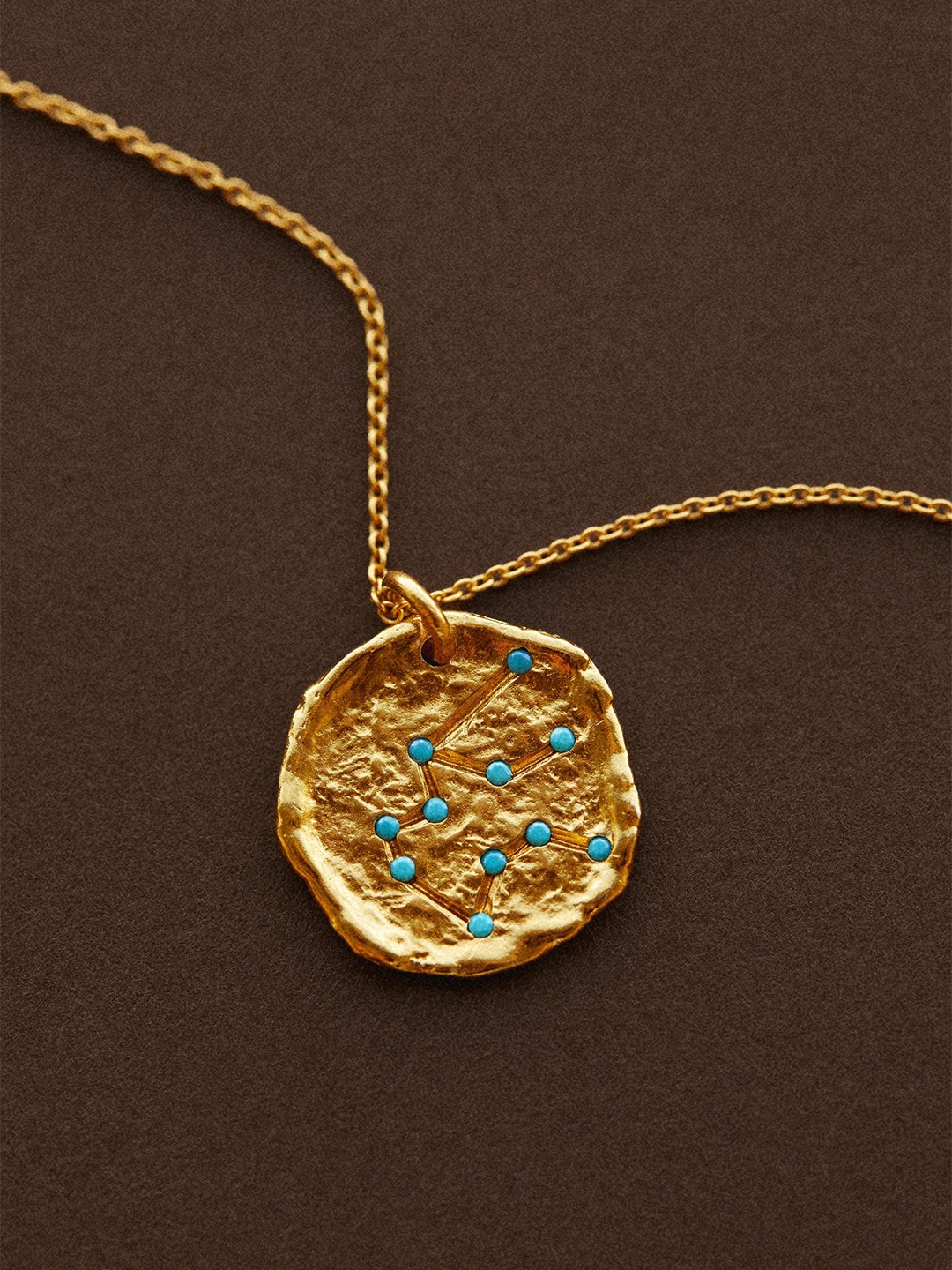 

MANGO Gold-Toned & Turquoise Blue Stone-Studded Aquarius Necklace