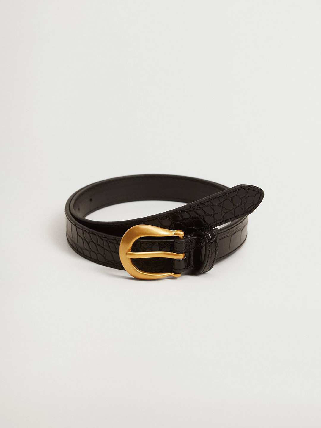 

MANGO Women Croc Textured Belt, Black
