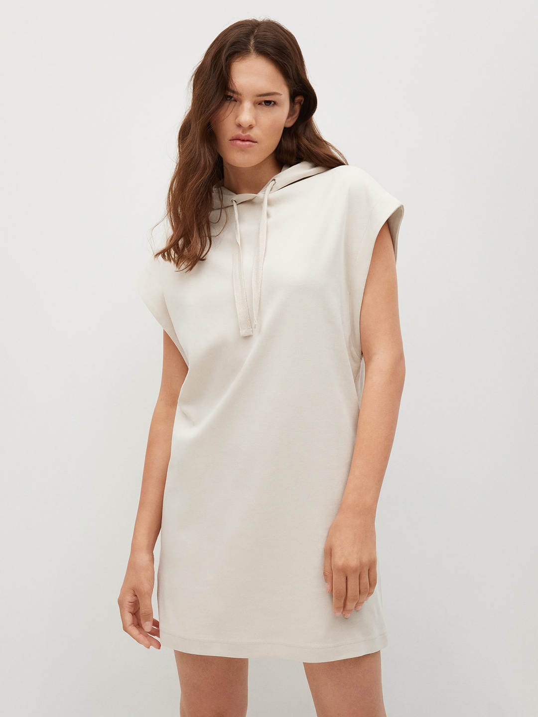 

MANGO Women Beige Solid Pure Cotton Jumper Dress
