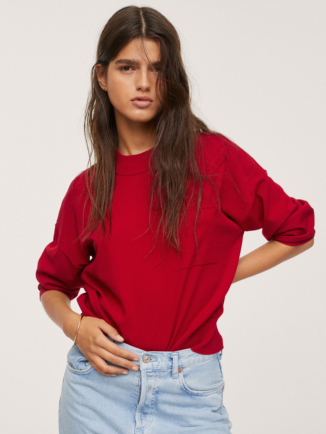 

MANGO Women Red Solid Pullover