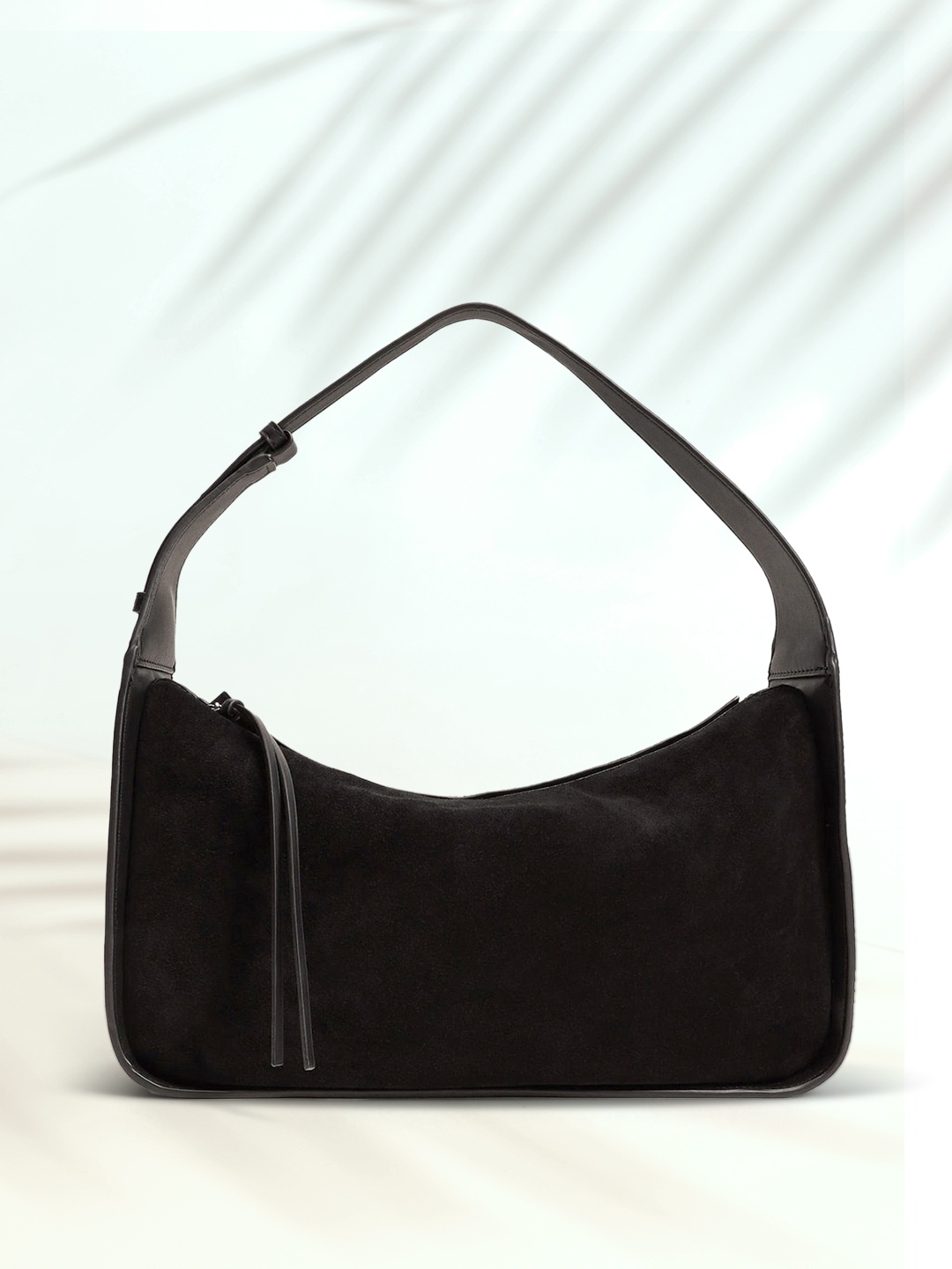 

MANGO Black Solid Leather Structured Baguette Shoulder Bag