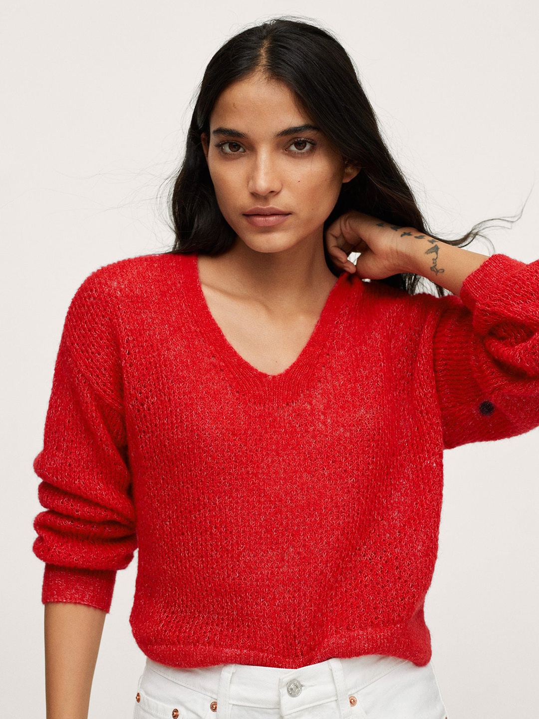 

MANGO Women Red V-Neck Pullover