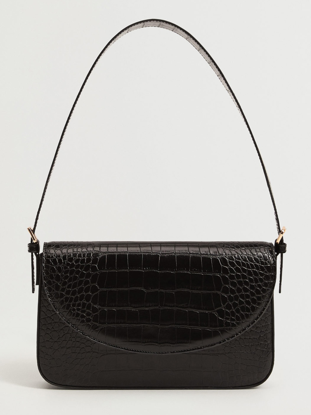

MANGO Women Black Croc Textured Shoulder Bag