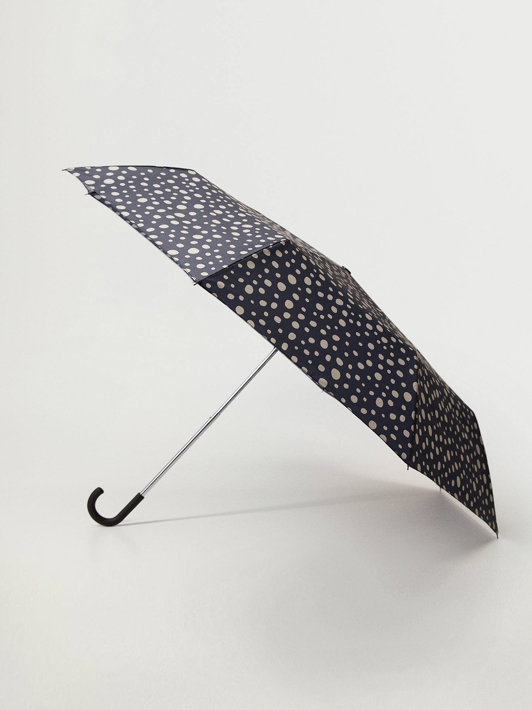 

MANGO Women Navy Blue & Off-White Polka Print Plain Folding Stick Umbrella