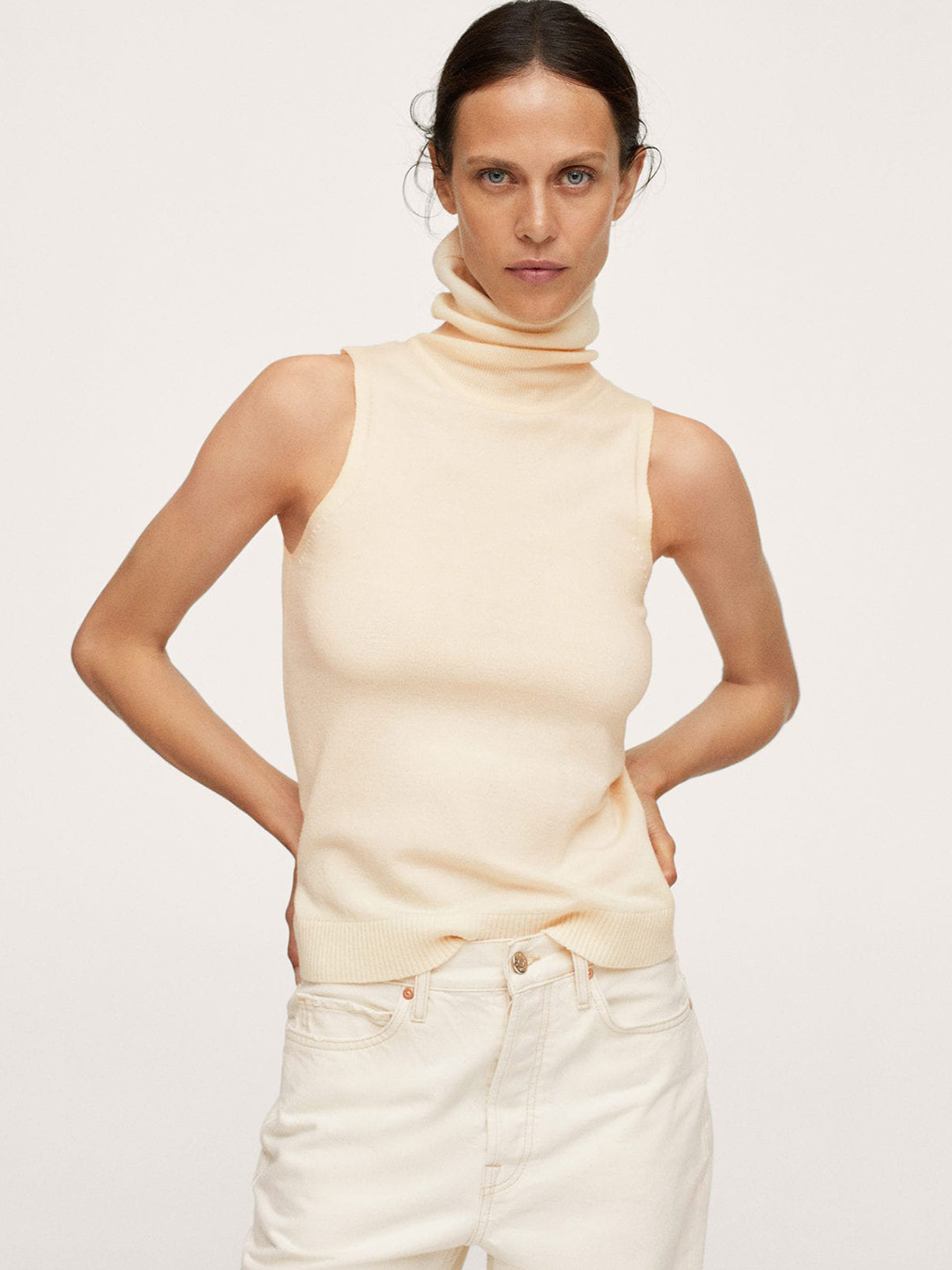 

MANGO Beige Fitted Top