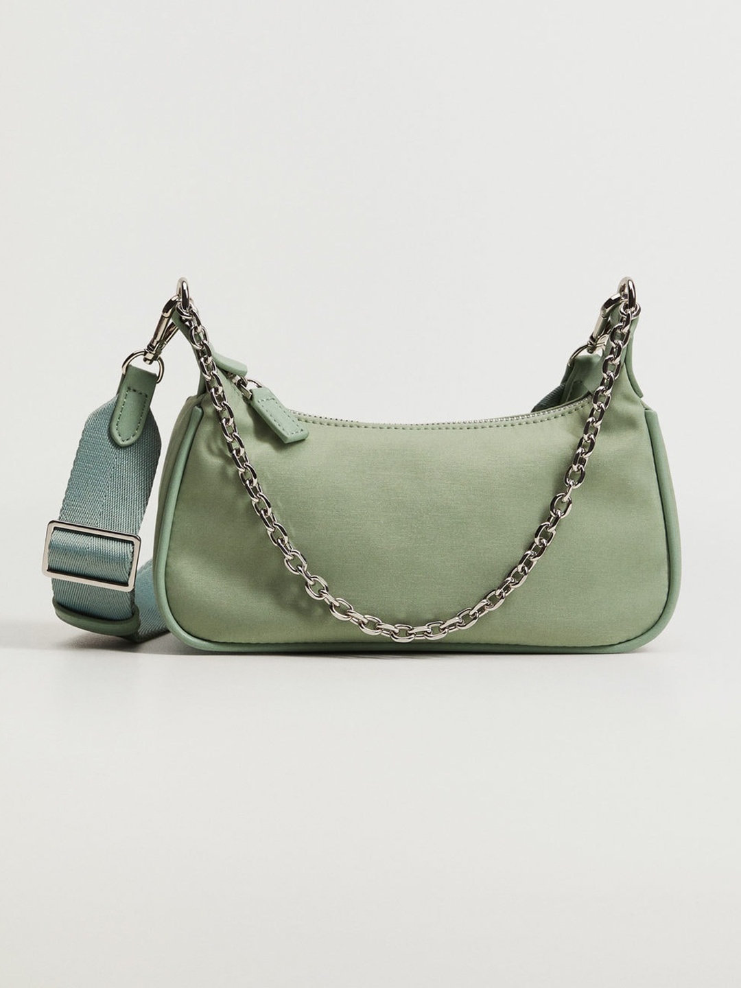 

MANGO Sea Green Solid Baguette Shoulder Bag