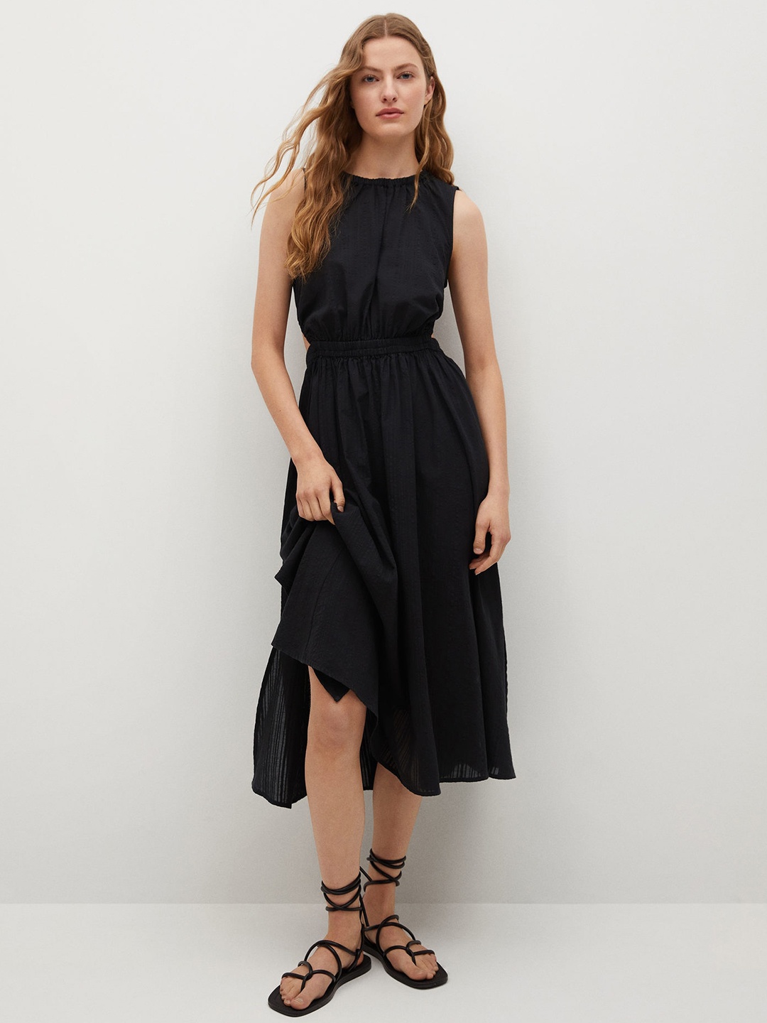 

MANGO Black A-Line Midi Dress