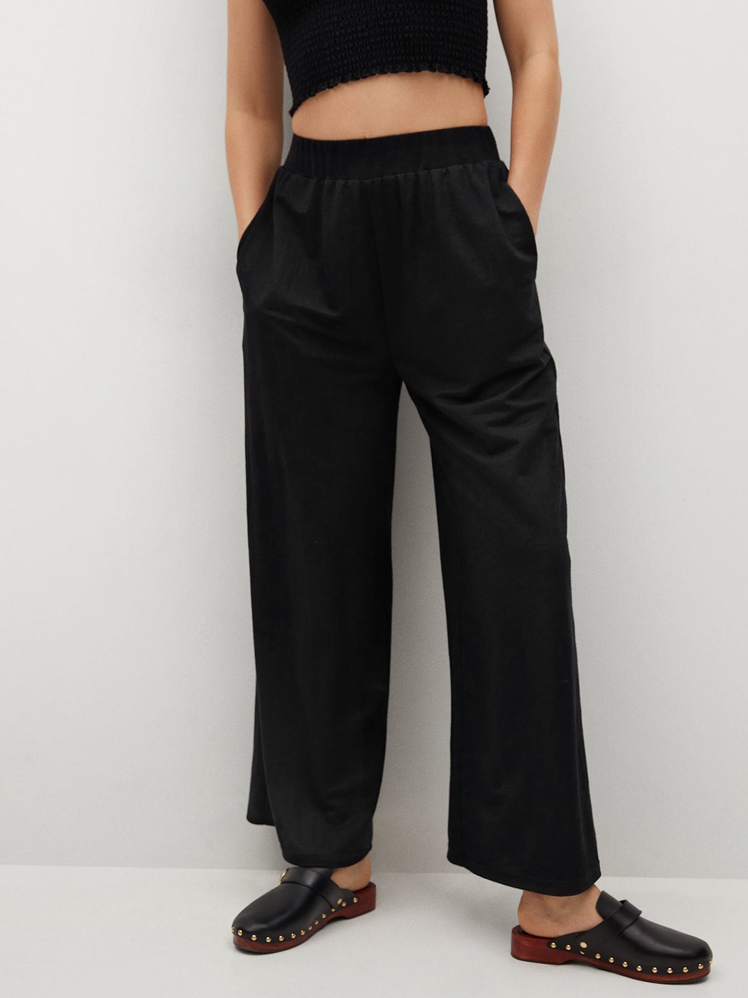 

MANGO Women Black Pleated Parallel Trousers
