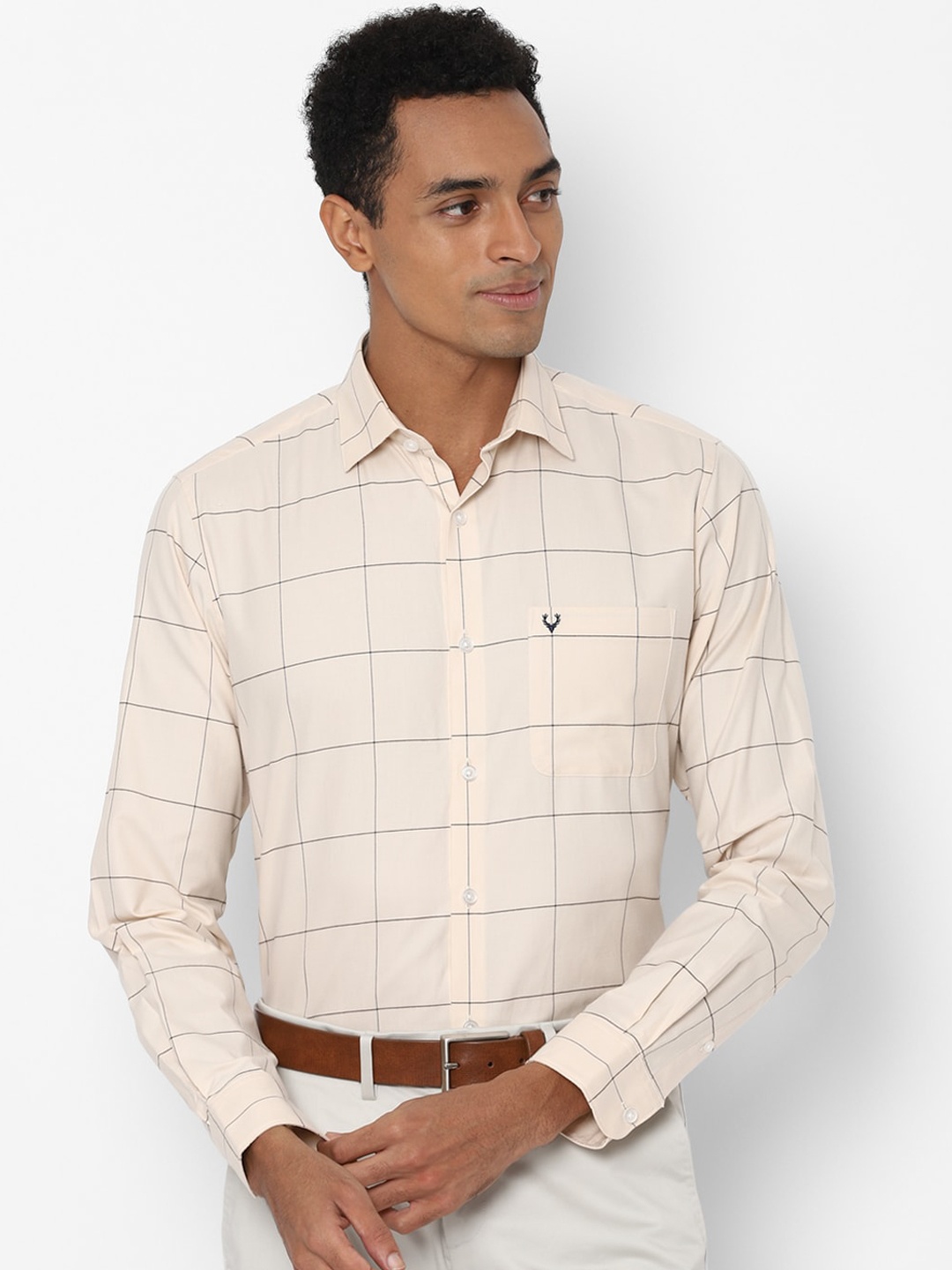 

Allen Solly Men Beige Slim Fit Windowpane Checks Opaque Formal Shirt