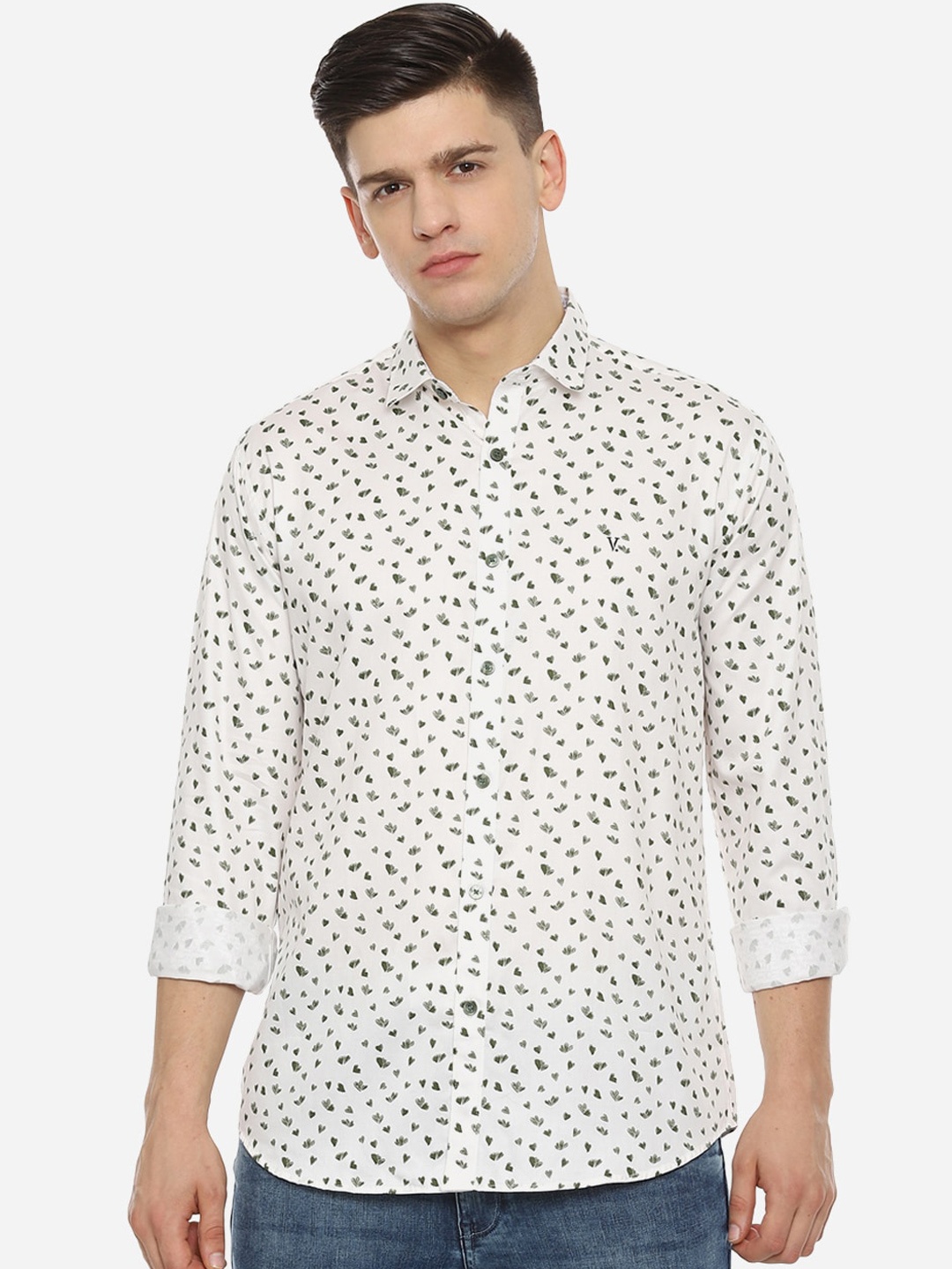 

V Dot Men White Slim Fit Floral Opaque Printed Casual Shirt