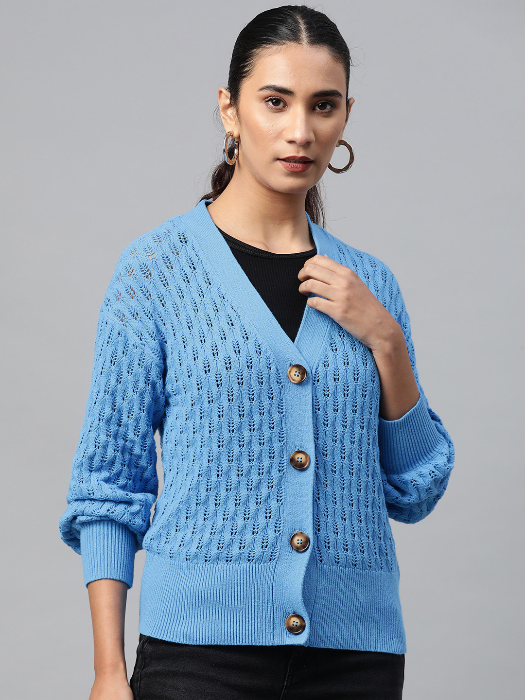 

Marks & Spencer Women Blue Open Knit Cardigan