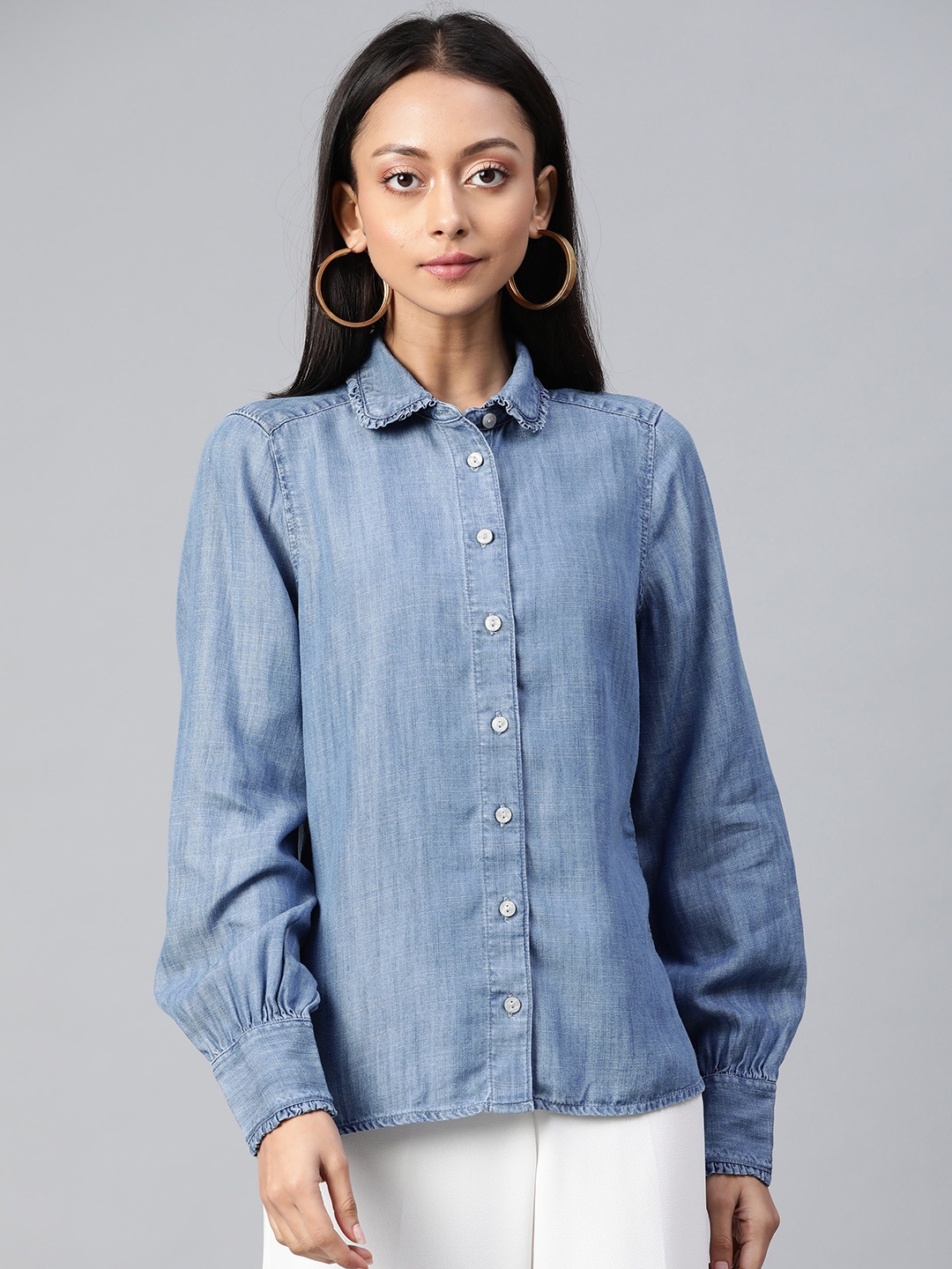 

Marks & Spencer Women Blue Chambray Casual Shirt