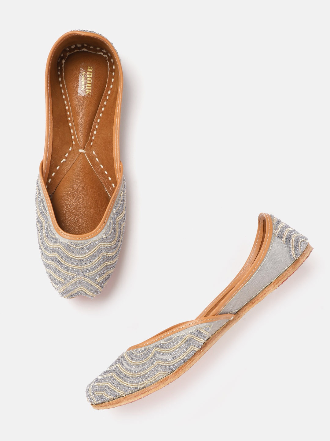 

Anouk Women Grey Embellished Handcrafted Mojaris