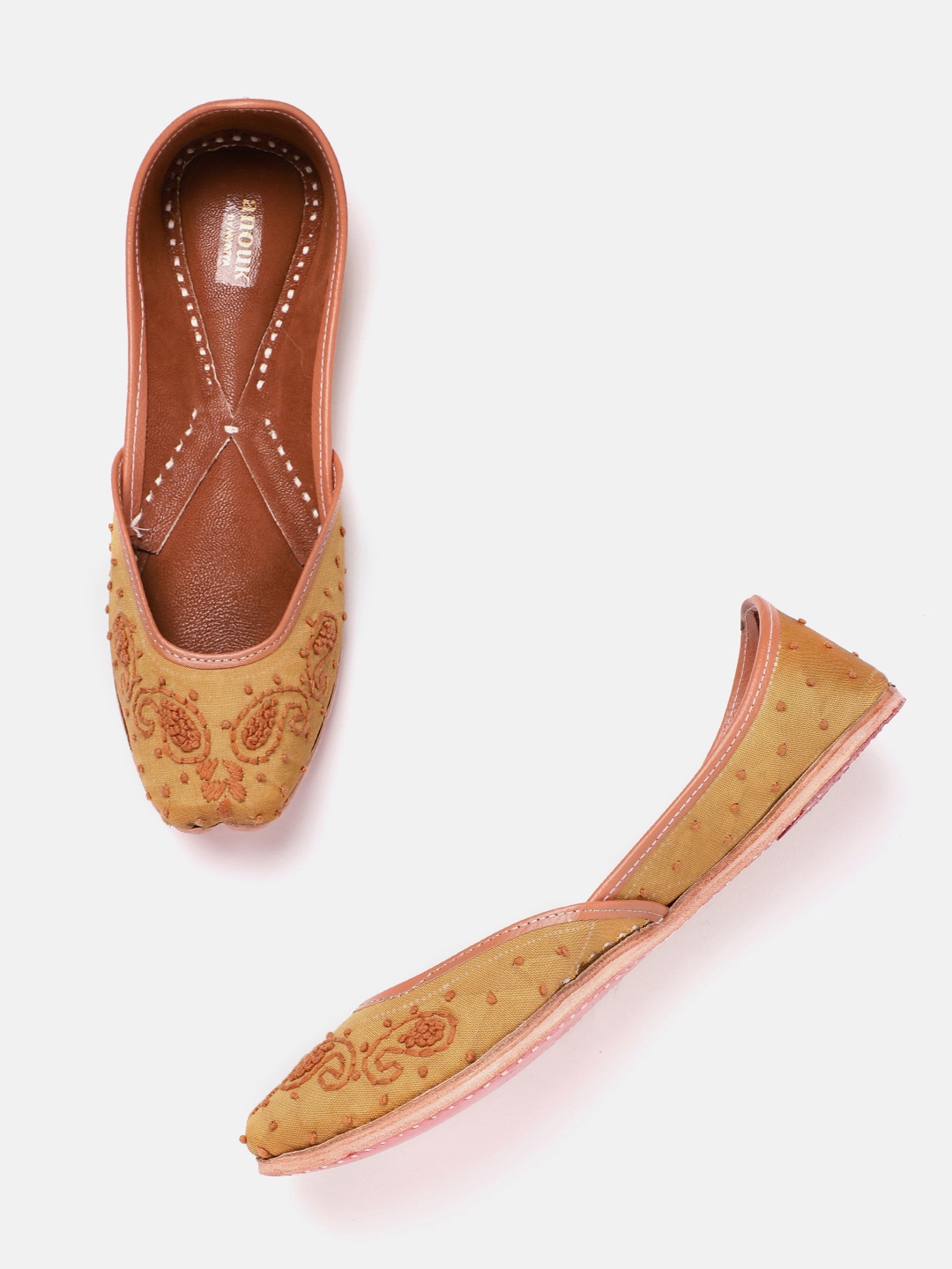 

Anouk Women Mustard Yellow Embroidered Handmade Mojaris