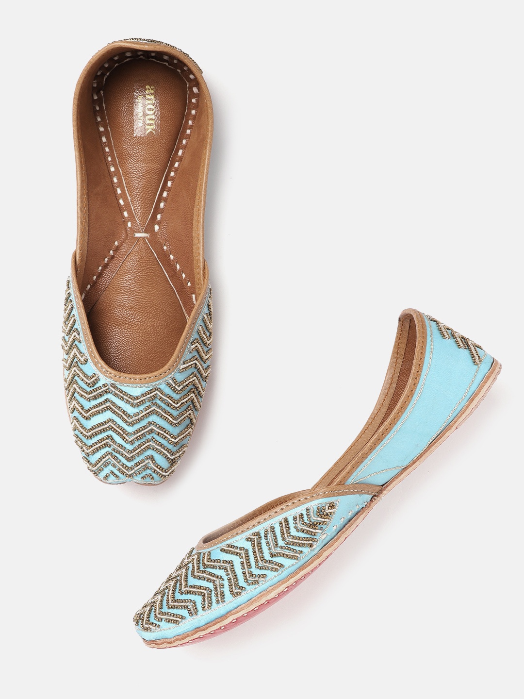 

Anouk Women Blue & Gold-Toned Embellished Handcrafted Mojaris