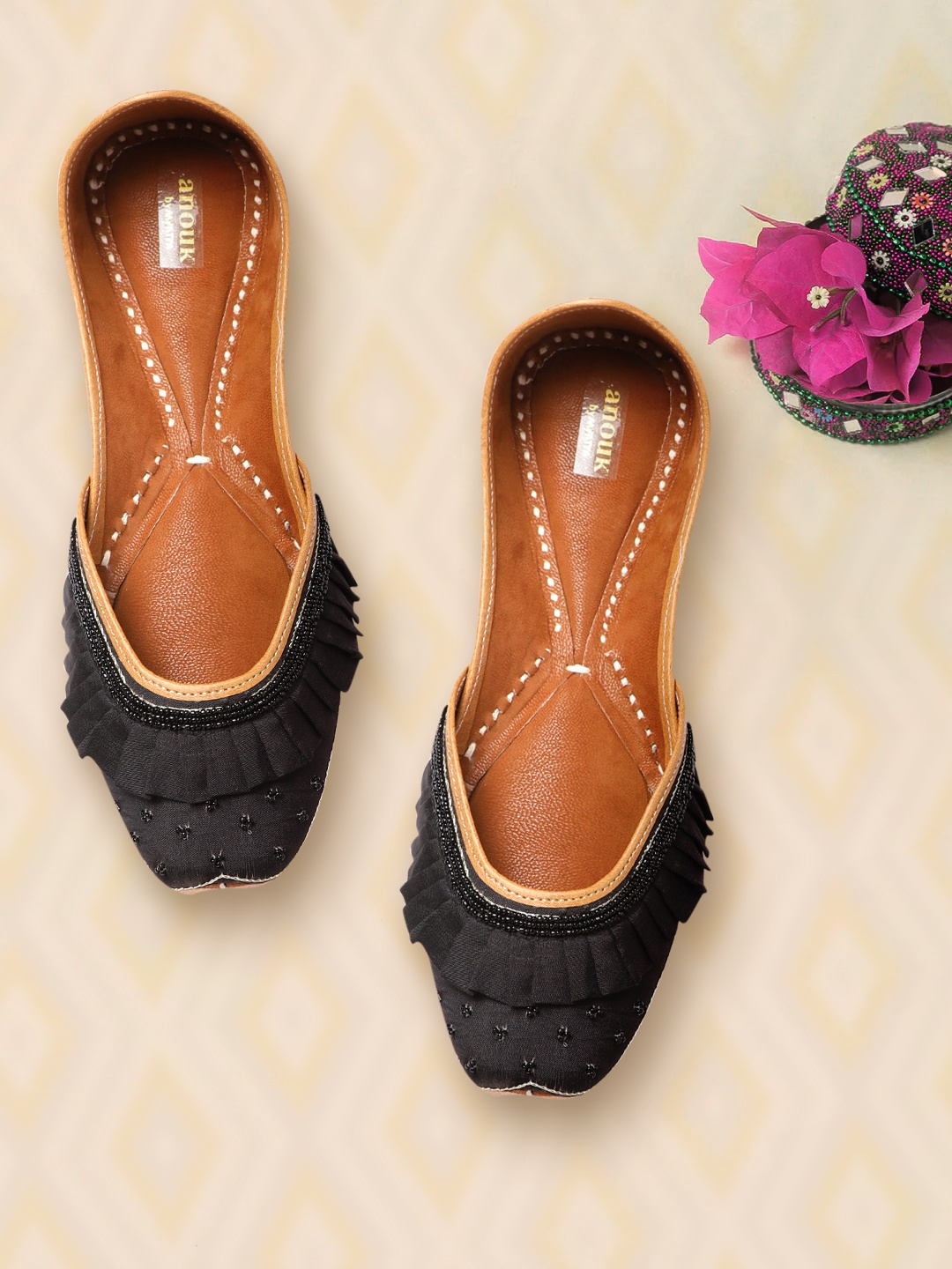 

Anouk Women Black Beads Embellished Ethnic Mojaris Flats