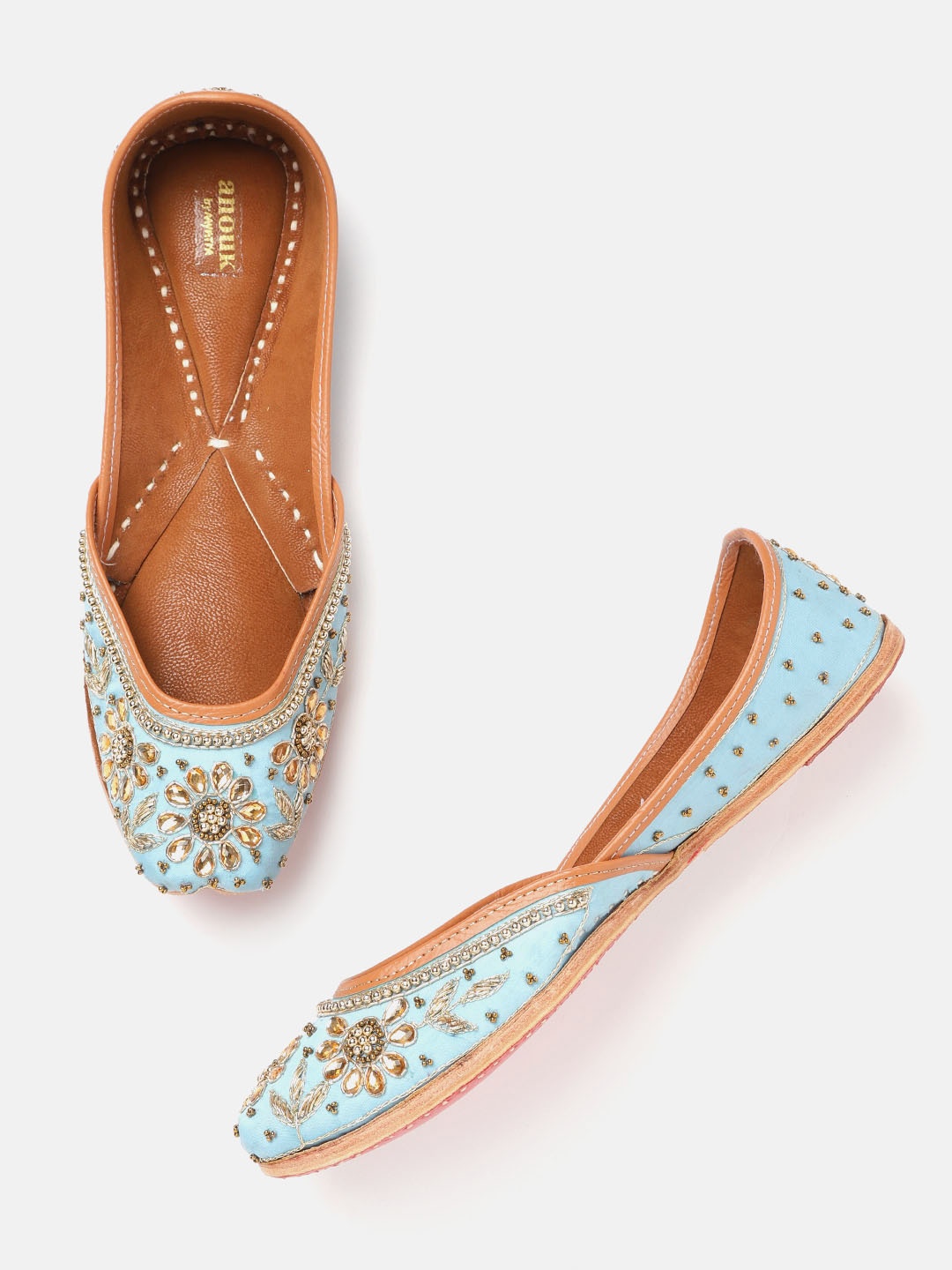 

Anouk Women Blue & Gold-Toned Embellished Leather Ethnic Handcrafted Mojaris