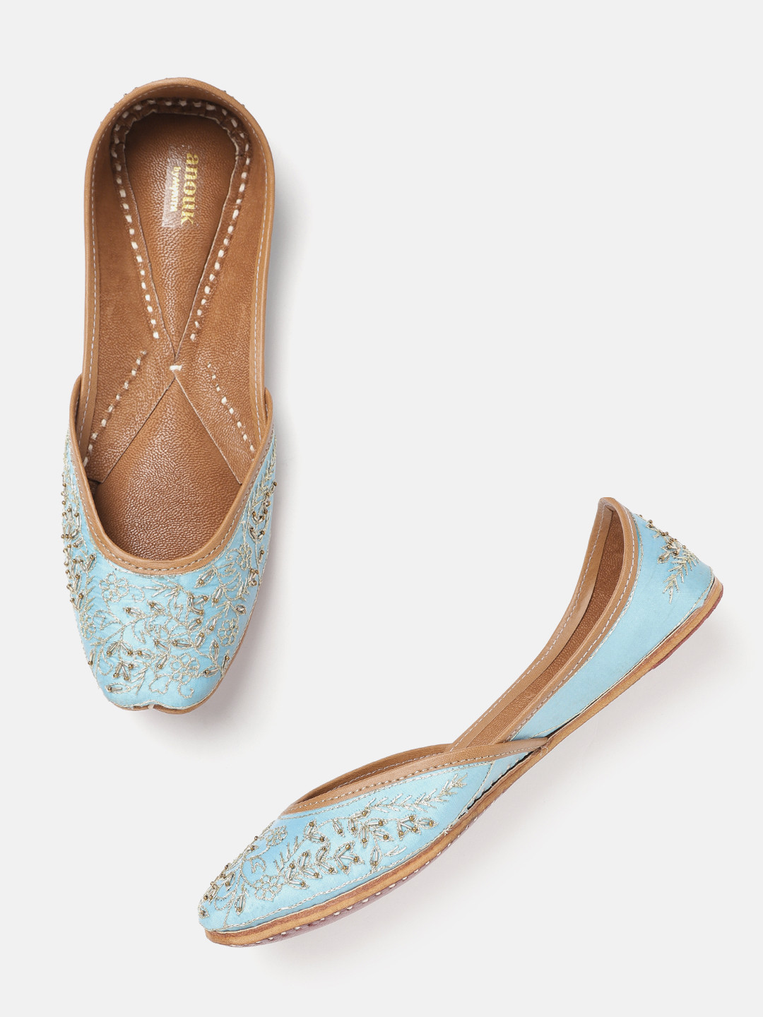 

Anouk Women Blue & Gold-Toned Embroidered Leather Ethnic Handcrafted Mojaris