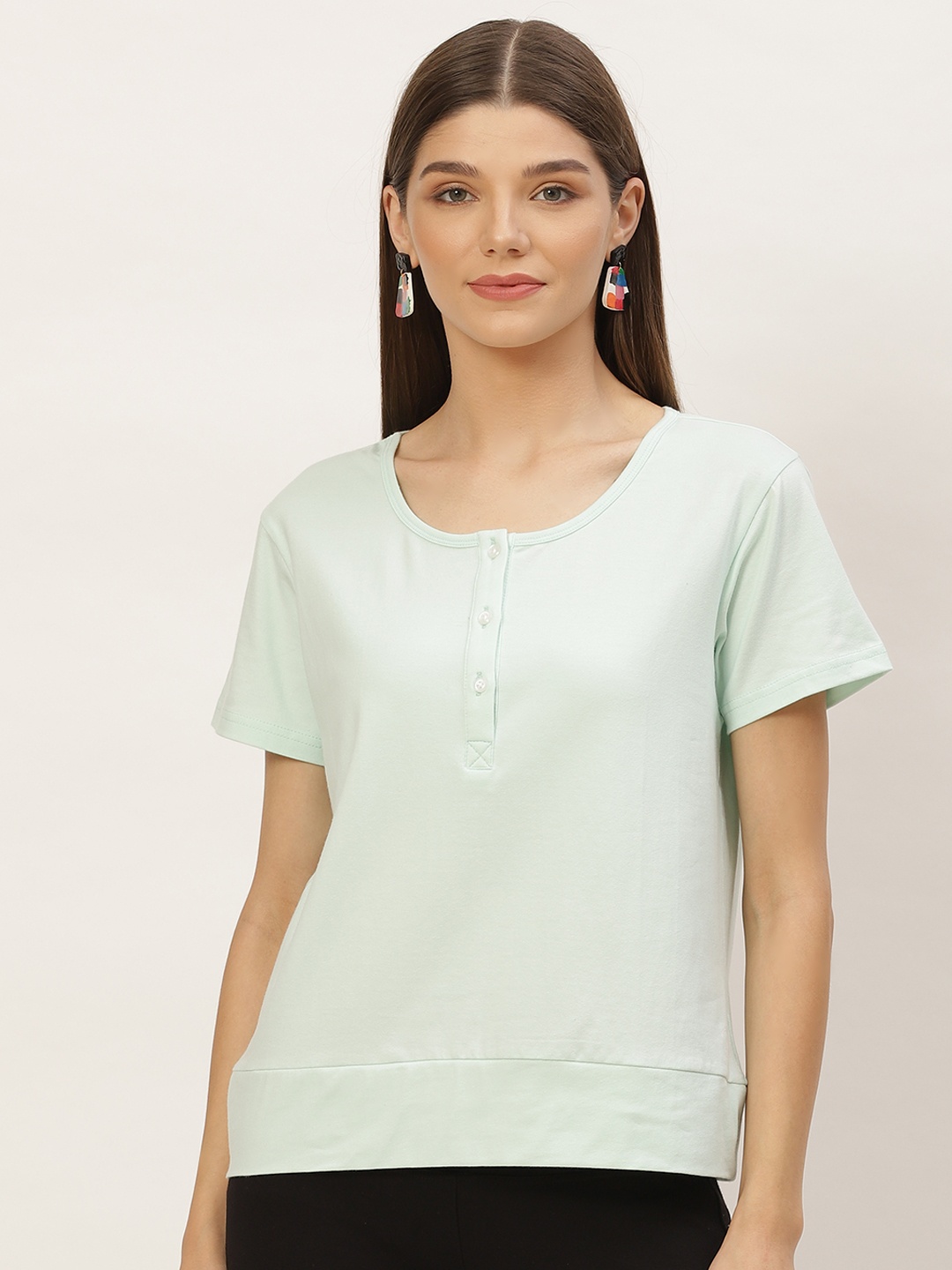 

KICA Turquoise Blue Lightweight & Soft Cotton Top with Buttons