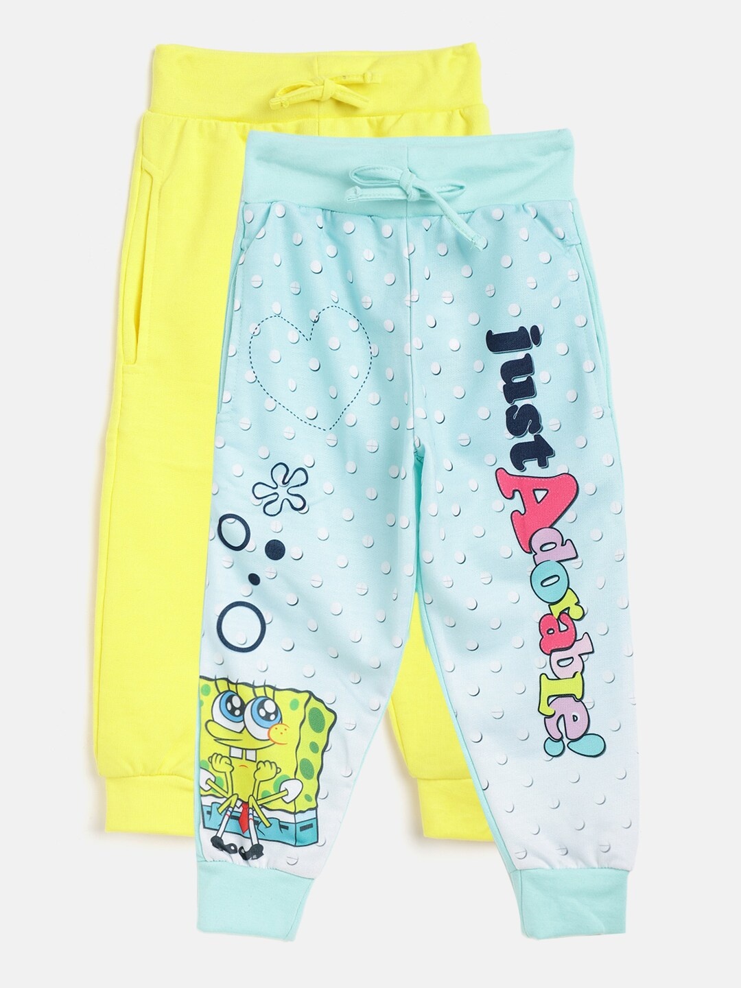 

Eteenz Girls Pack of 2 Spongebob Squarepants Printed Cotton Joggers, Turquoise blue