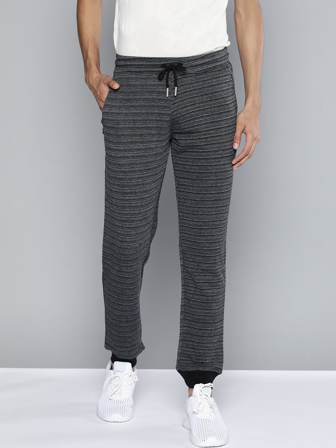 

Alcis Men Grey Melange & Black Striped Track Pants