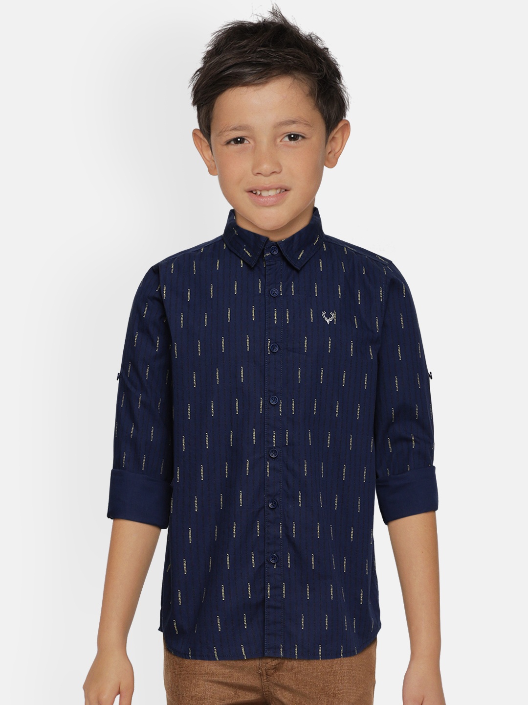 

Allen Solly Junior Boys Navy Blue Pure Cotton Striped Casual Shirt
