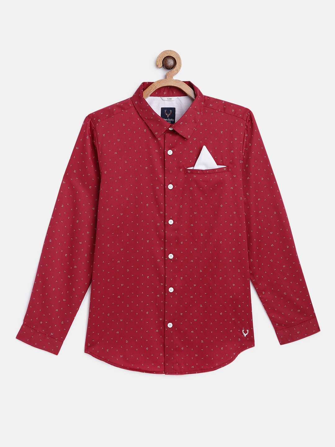 

Allen Solly Junior Boys Red Typography Printed Slim Fit Pure Cotton Casual Shirt