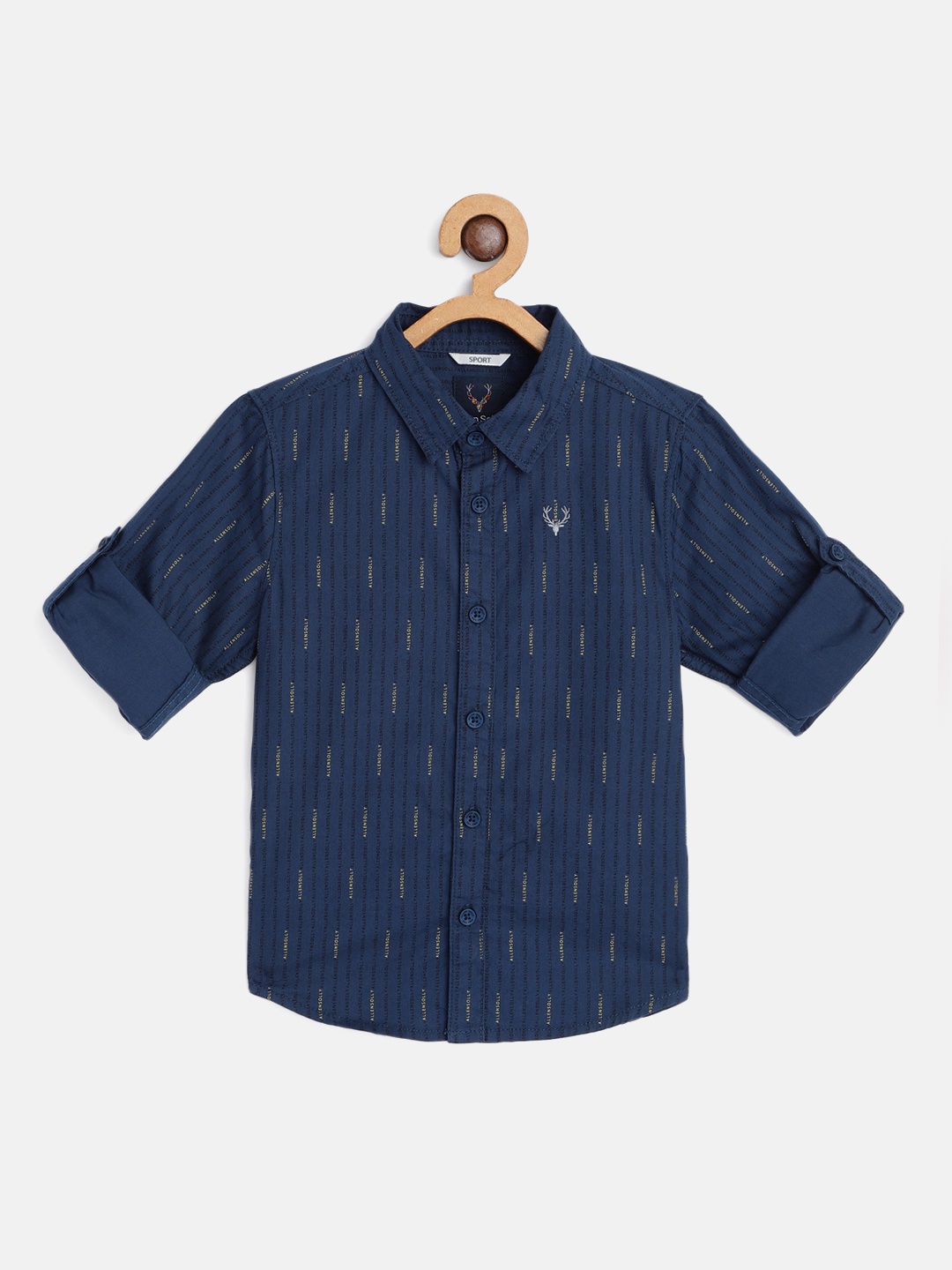 

Allen Solly Junior Boys Navy Blue Typography Printed Boxy Pure Cotton Casual Shirt